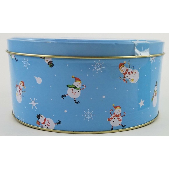 Round Christmas Tin with Snowman Snowflakes Repurpose paint decorate canjo - Picture 7 of 12